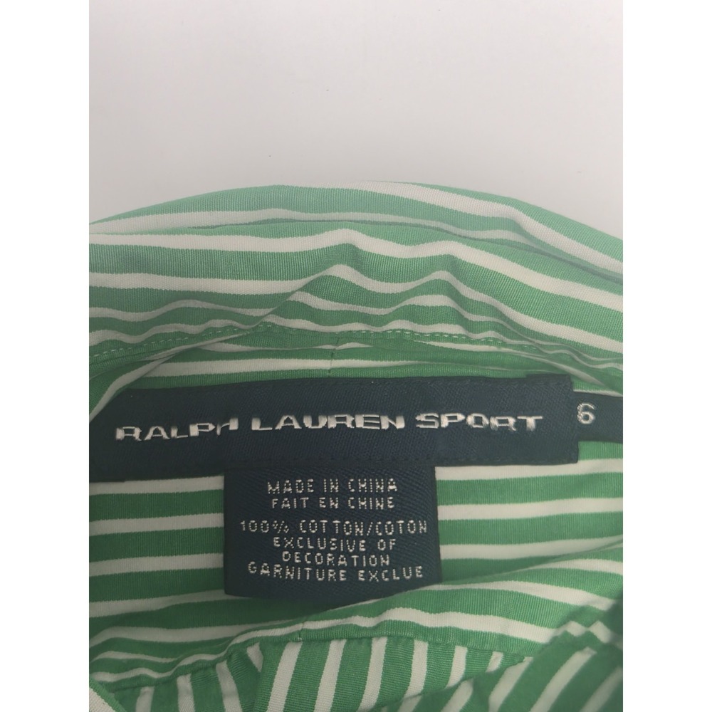 Ralph‎ Lauren Sport Child Size 6 Green Striped Button Down Shirt - Picture 2 of 6